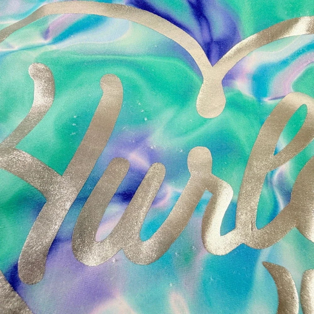 Hurley Girls Tie Dye One‎ Piece Swimsuit Silver Heart Logo Size 7/8 Blue Green